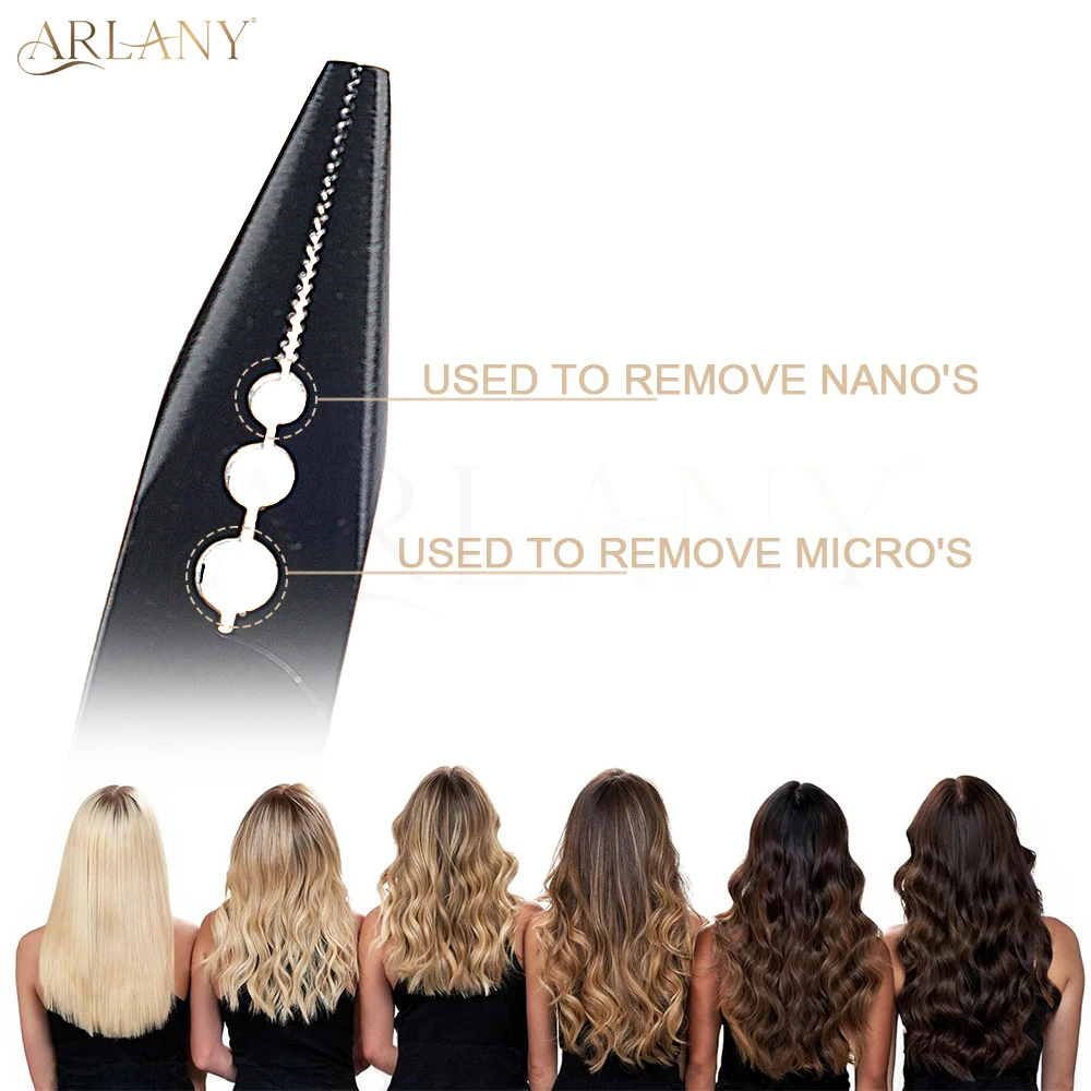 ARLANY-ferramenta de trama do aço inoxidável, grânulos mais perto, 3 furos Alicates para extensões do cabelo da pena, microlinks