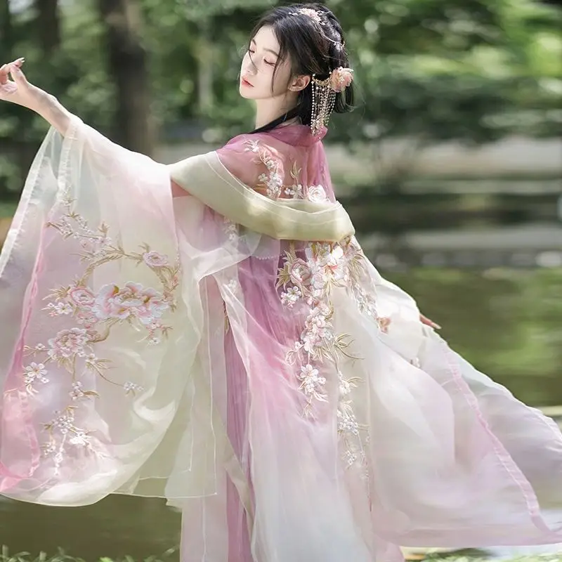 Tang Dynasty Hezi skirt with large sleeves super immortal ancient style with heavy embroidered Chinese Hanfu for women