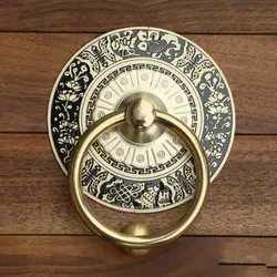 Chinese Antique Doorknocker Brass Door Handle Vintage Eengraving Decorative Wooden Door Handles Knobs Round Ring Knocker Pulls