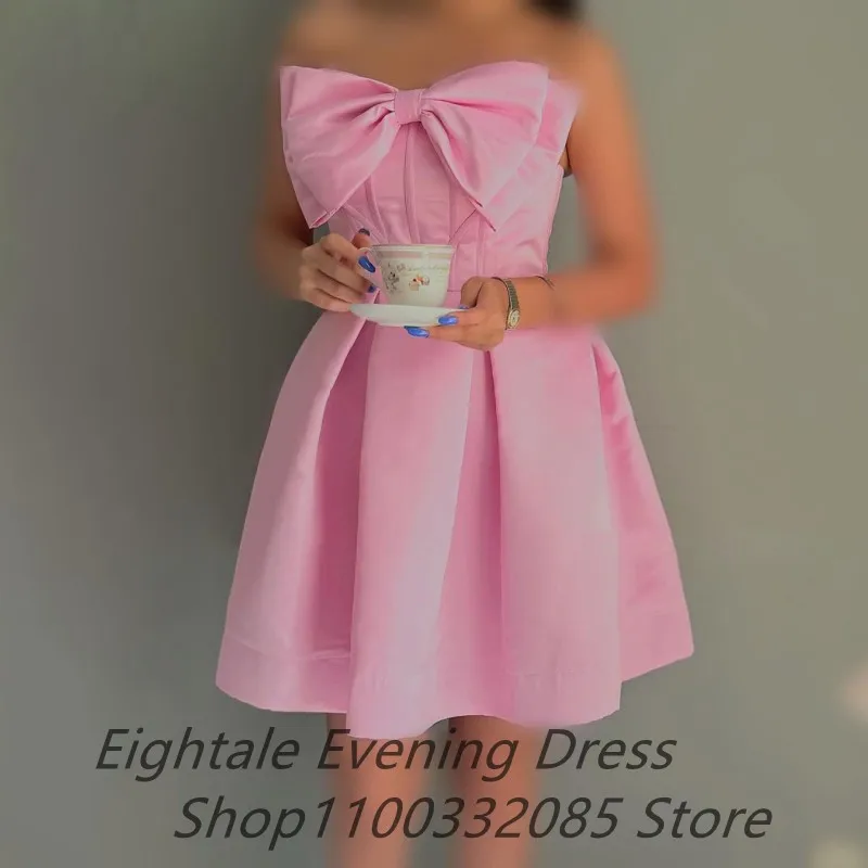 Eightale Pink Mini Prom Dress Satin Corset Strapless Bow Homecomming Dress Abiye Formal Party Gown Vestidos de gala image 5