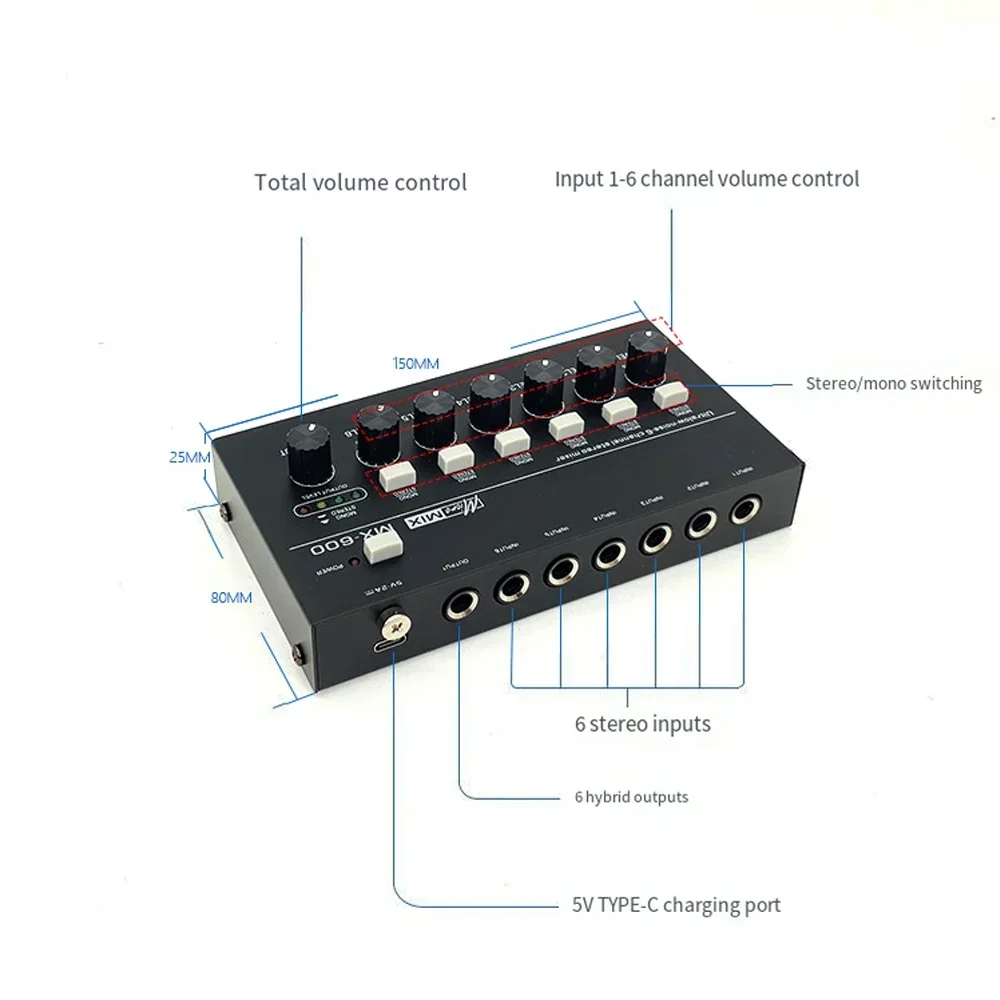 Channels Stereo Mixer Fuluode Mini Professional Sound Audio Mixer Portable Ultra Low-Noise Line Mixer for Recording Live