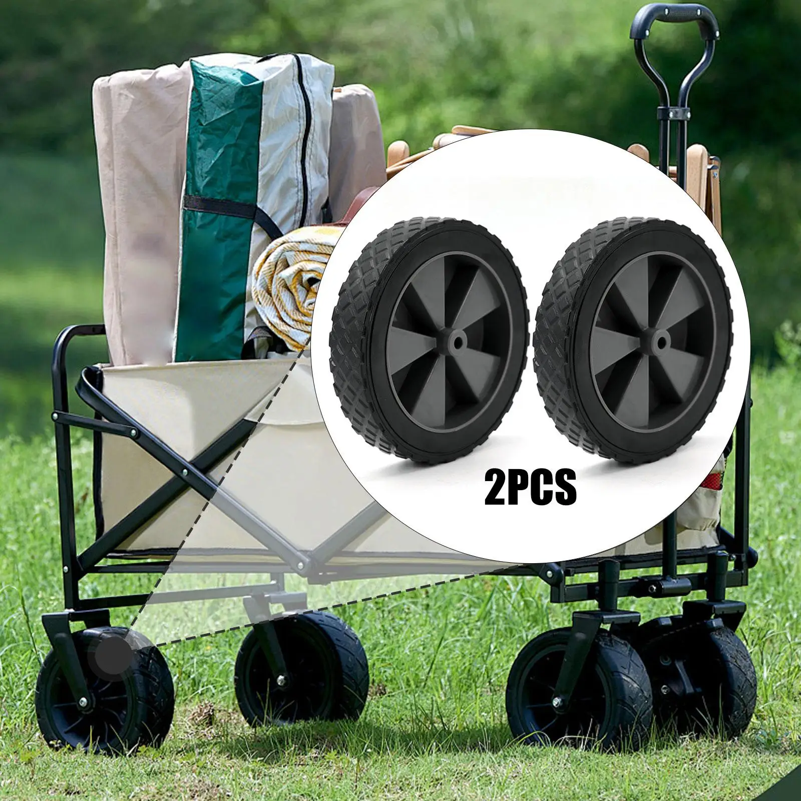 

Heavy Duty Foldable Wagon Wheel Rubber PP 5 Inch Replacement Tire for Shopping Cart Beach Use