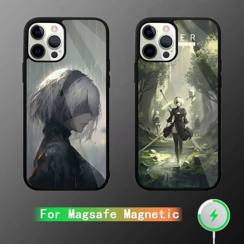 

N-NieR A-Automata 2B Phone Case For iPhone 16,15,14,13,12,11,Pro,Max,Plus,Mini,SE New Magsafe Magnetic Wireless Charging