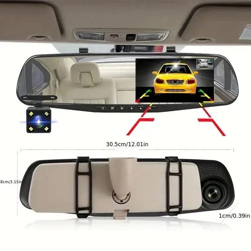 Imagen 2 del producto Cámara de visión nocturna para espejo retrovisor de coche, grabadora de vídeo Digital de respaldo, HD 1080P, doble lente, frontal y trasera, 170 grados