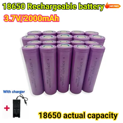 100% New Original 18650 Battery 3.7V 2000mAh 18650 Rechargeable Battery High-current for Flashlight Batteries for 18650 Battery