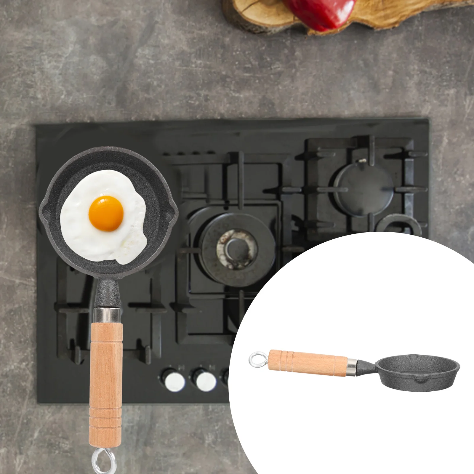 Mini sartén de hierro fundido, sartén de aceite con mango largo para freír huevos, filetes, verduras, cocina para acampar al aire libre, antiadherente, 1 Uds.
