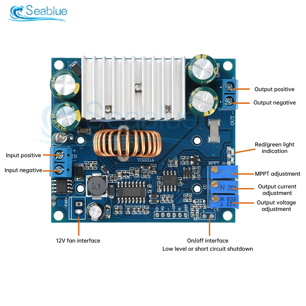 15A MPPT Zonnepaneel Buck Controller DC-DC 9-50V naar 1,2-48V Step-down laadmodule CC/CV Synchrone rectificatie