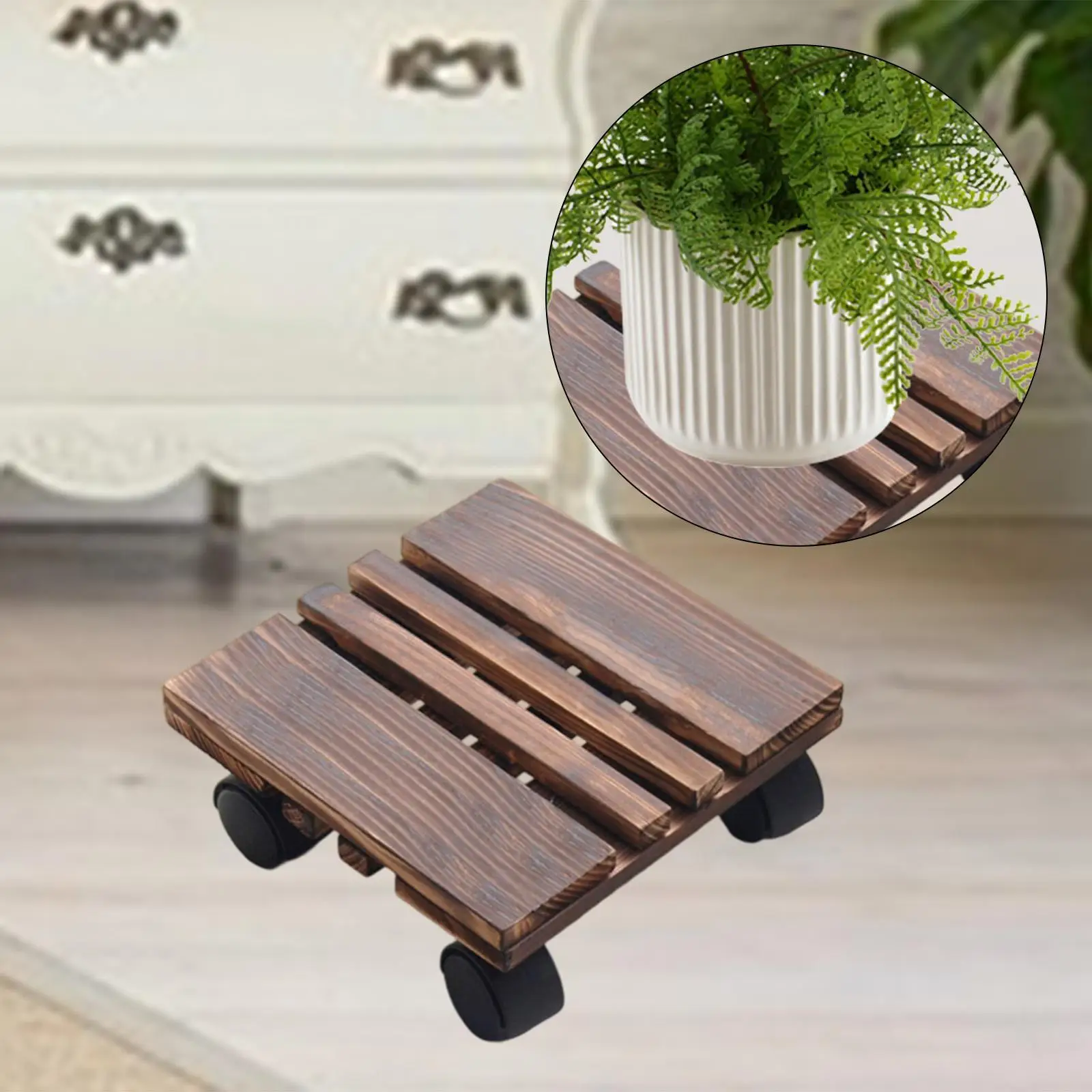 

Wooden Plant Stand with Wheels Flower Pot Mover Indoor Outdoor Rolling