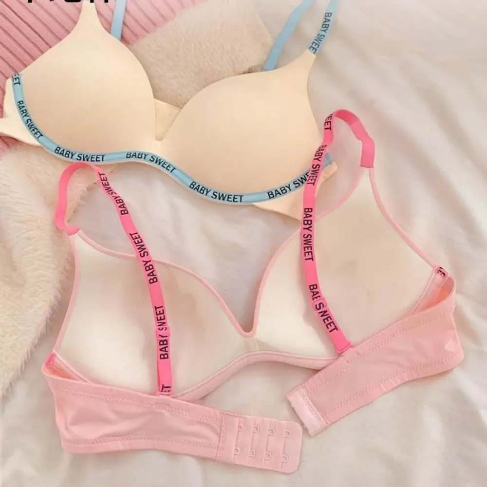 

Sweety Ultra-thin Letter Wireless Bra 3/4 Cup Adjustable Strap Deep V Seamless Bra Women Underwear Anti-slip Push Up Bra Beach
