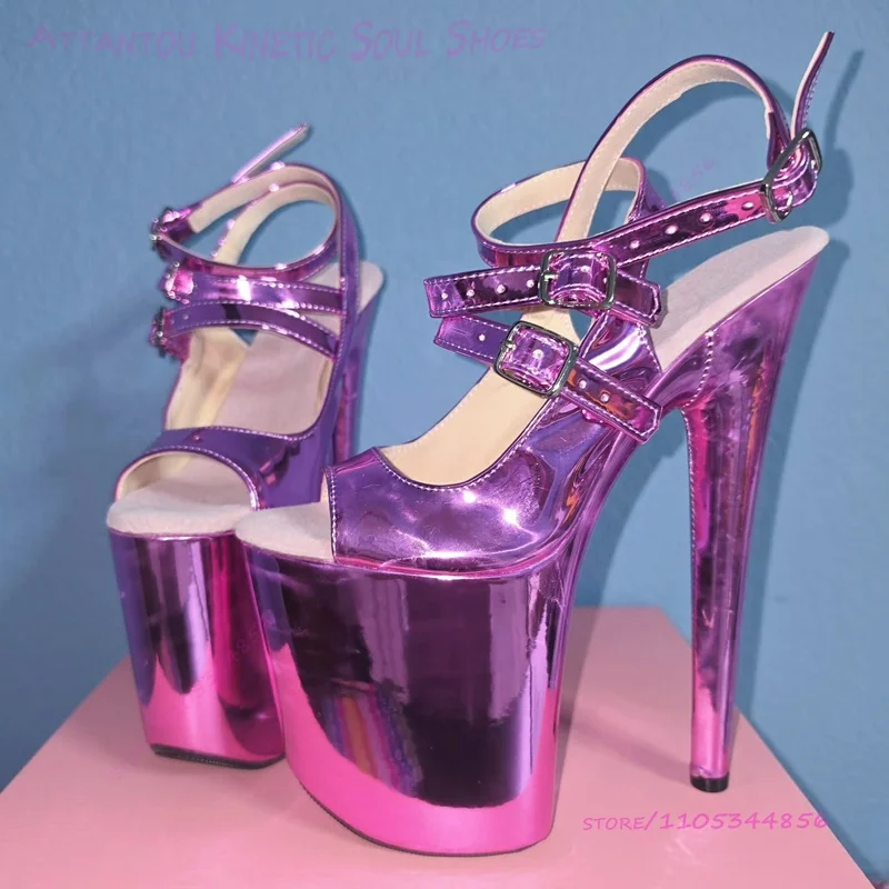

Vibrant Purple 17 20cm Custom Sandals Pole Dancing Strap Buckles Open Heel Peep Toe Platform Stiletto Heel Sexy Stage Shoe Women