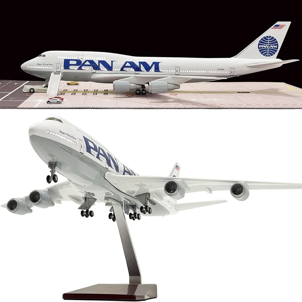 1/150 Scale 47cm Airplane 747 B747 Aircraft PAN AM Airline Model W Light and Wheel Diecast Resin Plane For Collection