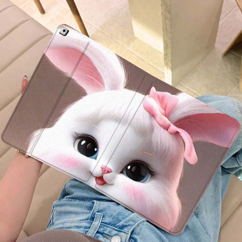 

Cat Rabbit Cartoon Cute For iPad Pro Air Mini 2 3 4 5 6 7 6th 7th 10th 11th 10.2 9.7 10.5 11 Foldable Tablet Case Gift