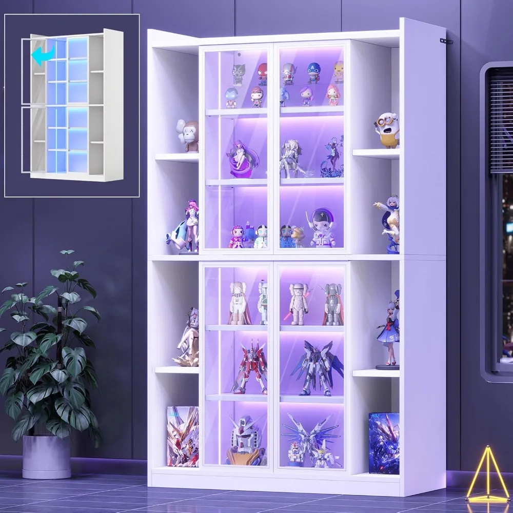 Illuminated 6-Tier Glass Door Display Cabinet with Adjustable Shelves, 64