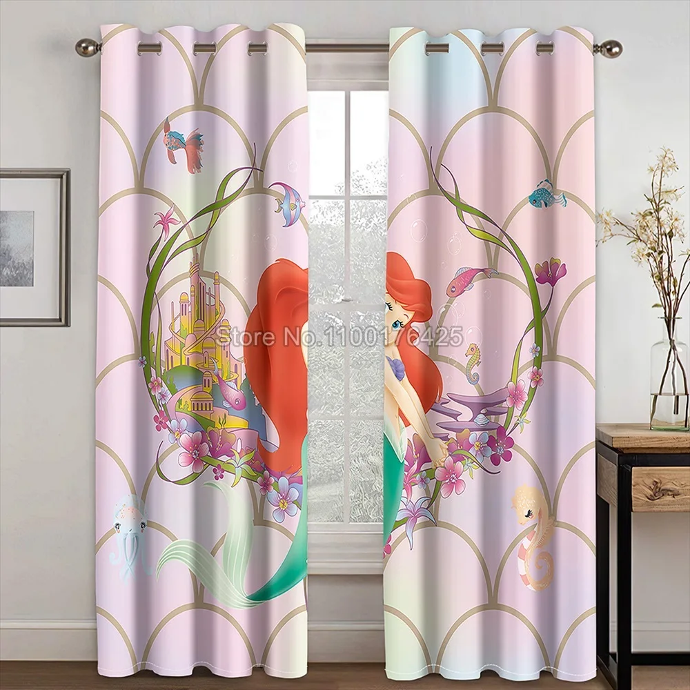 Disney Mermaid Princess Cartoon Character Curtain Blackout Curtain Partition Window Drapes Shading Living Room Bedroom Decor