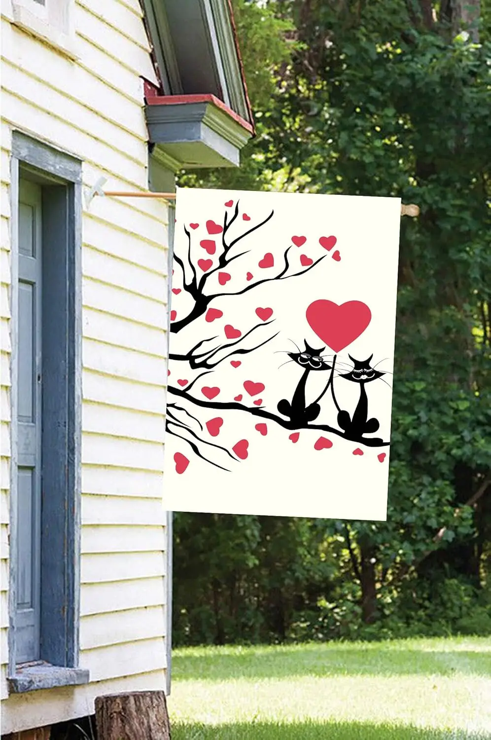 Valentine's Day Two Cats in Love on Heart Tree Branch House Flag 28
