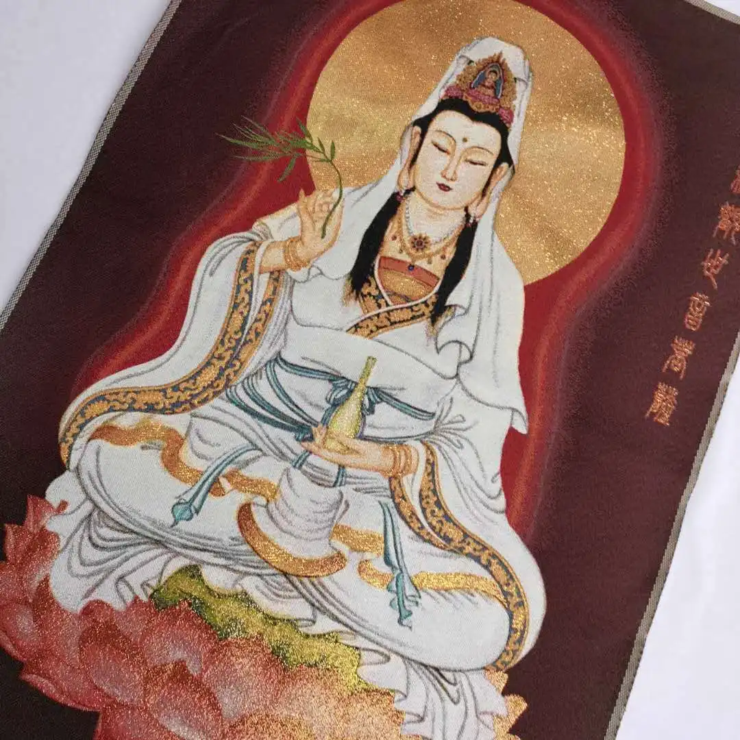 China Buddhism Cloth Silk Avalokiteshvara Guangyin Kwan-yin Tangka Thangka Mural