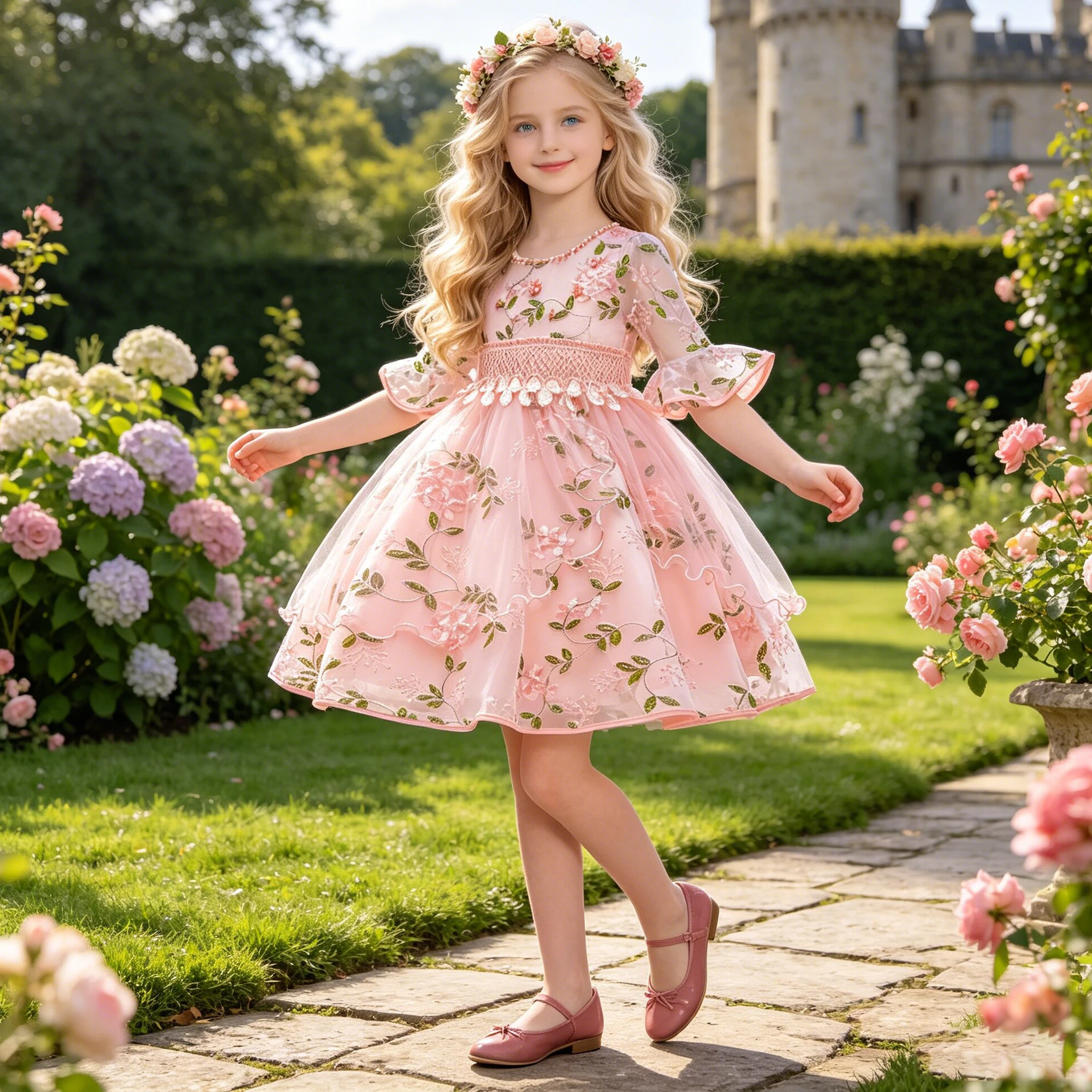 Elegante Stickerei Blume Party Mädchen Kleid Mode Hochzeit Geburtstag Prinzessin Ballkleider Mädchen Gala Tüll Brautjungfern Kostüme