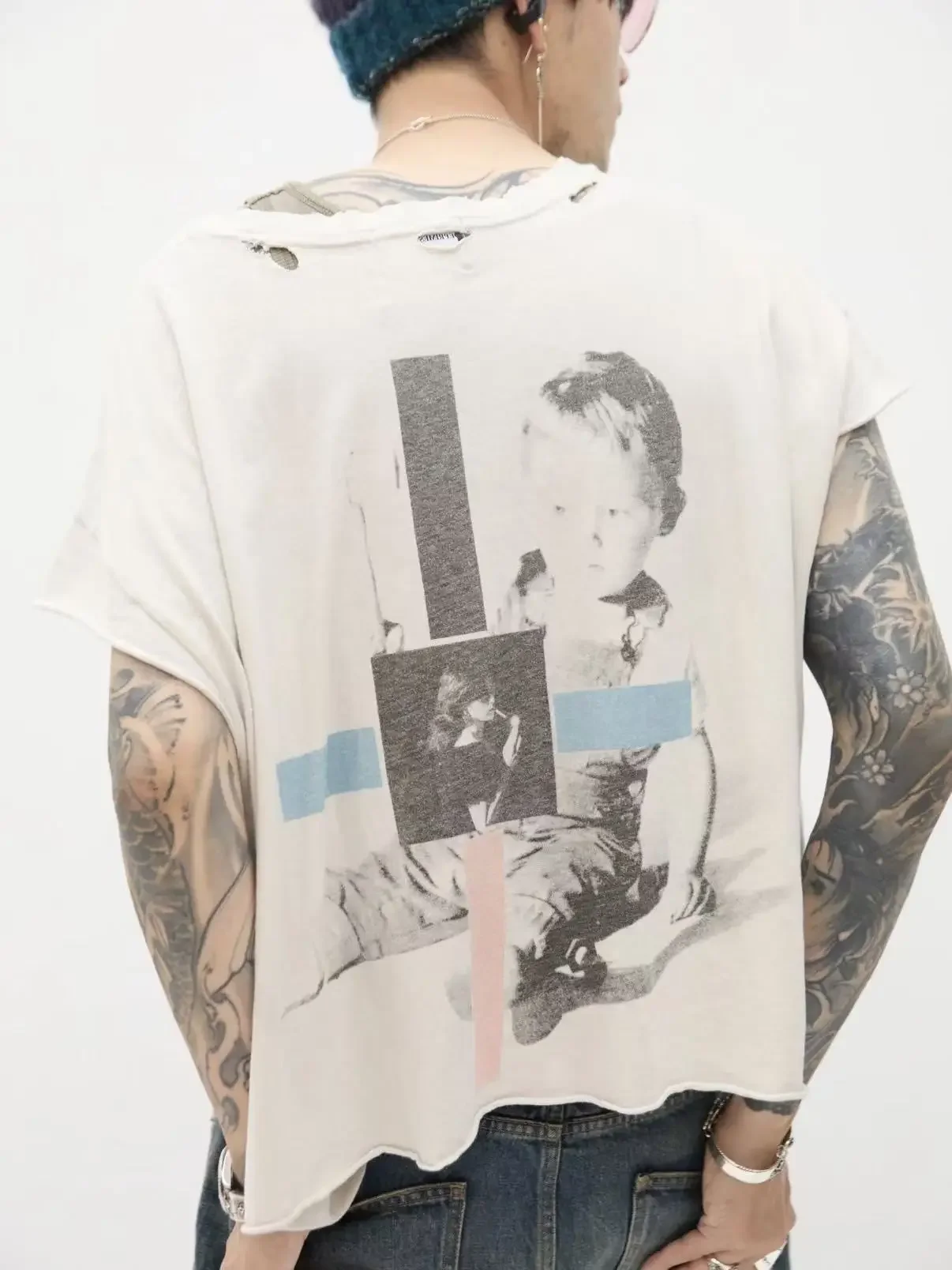 ER/D 26ss Childhood washed portrait print short-sleeved vest