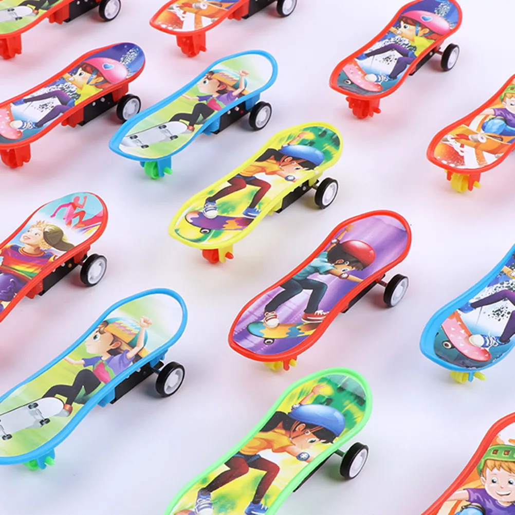 12Pcs Finger Skateboard Mini Pull Back Skateboard Car Gift for Kids Party Favor Fingerboards Random Color Pattern