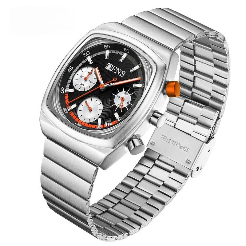 

Маленькие квадратные мужские часы, популярные на рынке, с шестью стрелками, многофункциональные, кварцевые, водонепроницаемые, с календарем, для делового стиля.