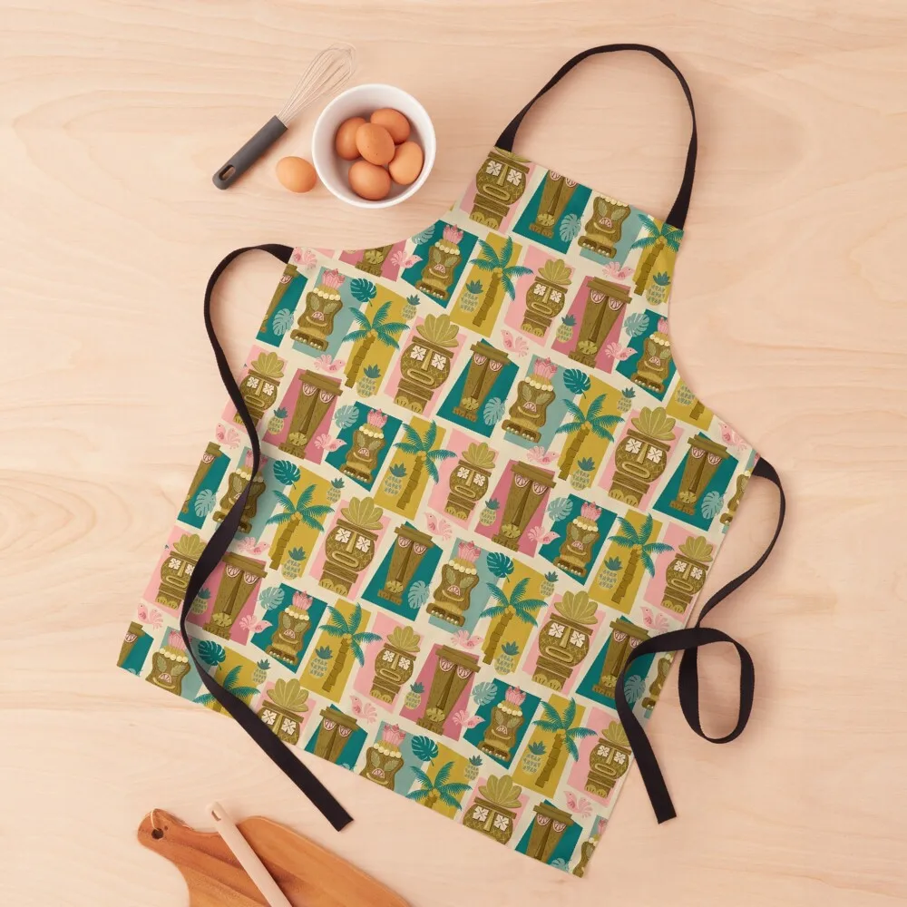 

Retro Hawaiian Island Tiki Art & Tiki Pattern Apron Chef Accessory Woman Work kitchen girl Apron