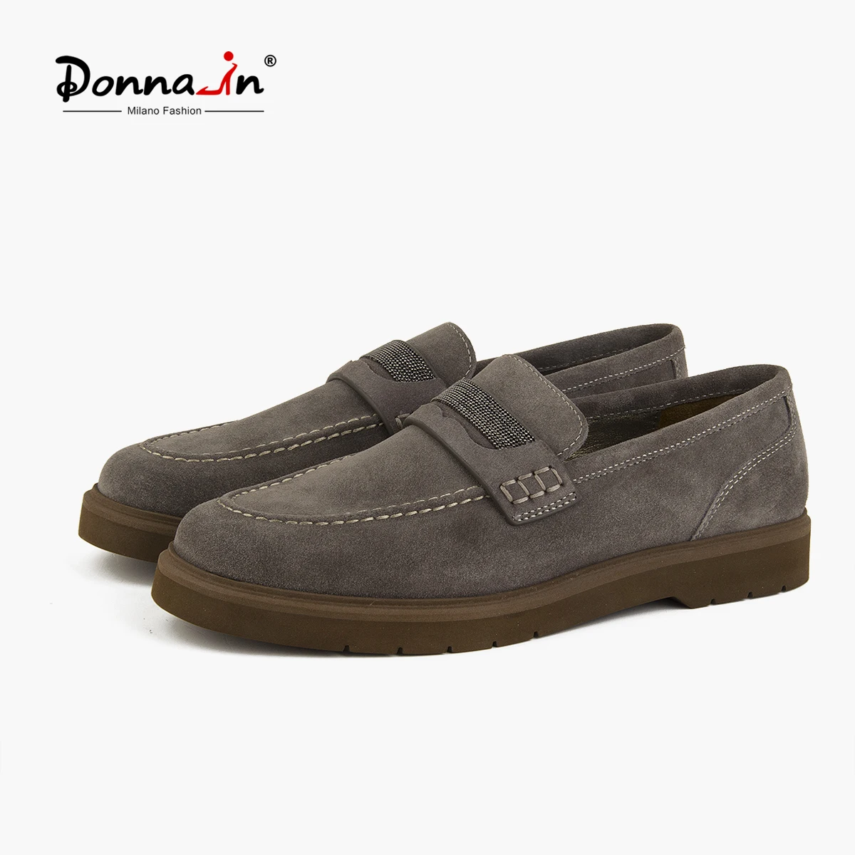 Donna-in Flat Loafers Women Retro Shoes Luxury Genuine Leather Round Toe Slip On Casual Female Shoes Bead Chain Handmade