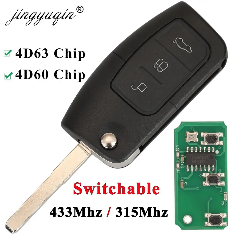 jingyuqin 433MHz 4D63 4D60 3 Buttons Flip Folding Remote Control Key for Ford Fusion Focus Mondeo Fiesta Galaxy Fob HU101 Blade