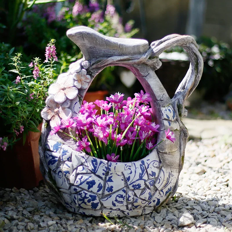 Crude Pottery Pot Flowerpot Garden Blue and White Porcelain Succulent Garden Layout Balcony Creative Individual Porcelain Large