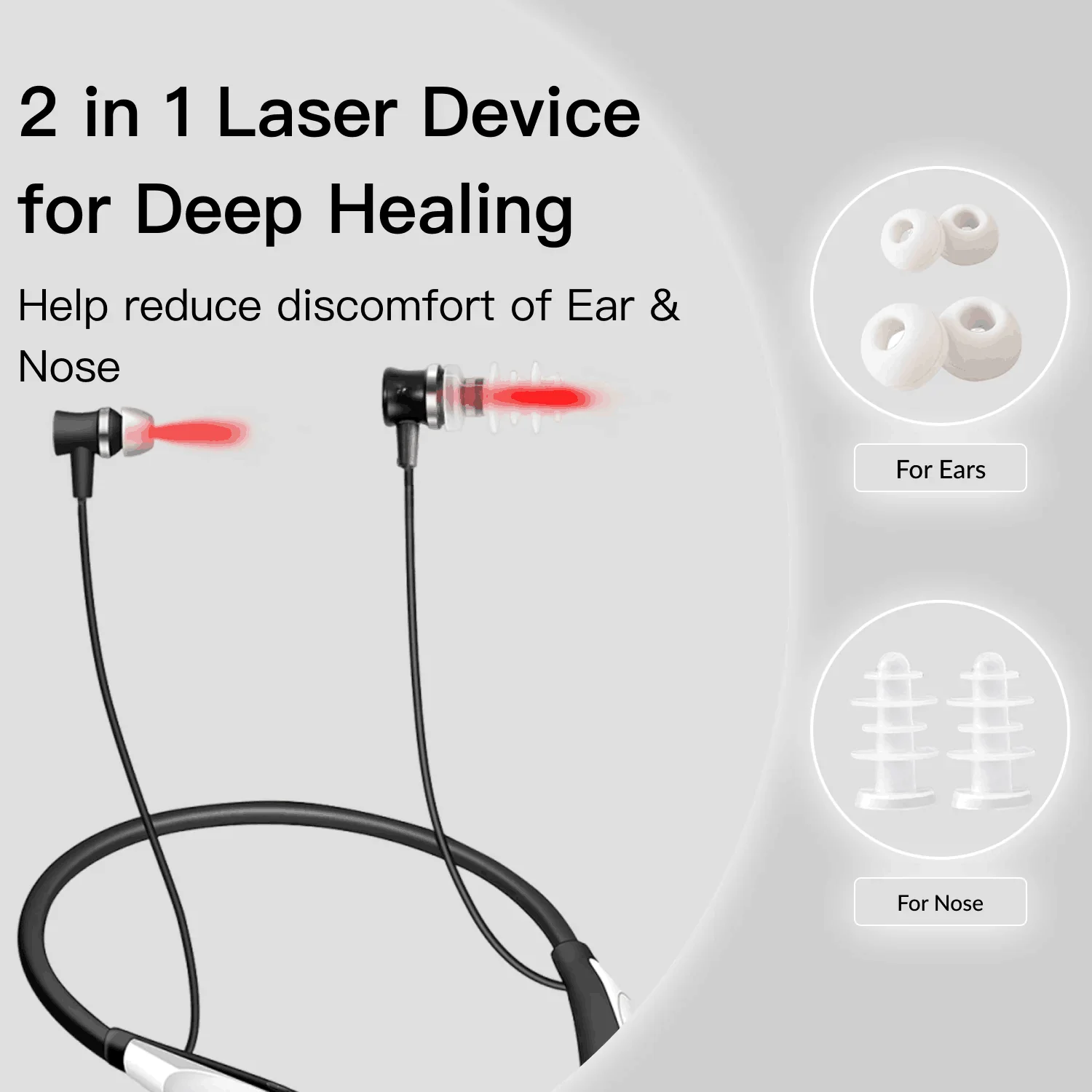 650nm Ear Canal Nose Laser Therapy Device Rechargeable Neck-hanging Earplug for Tinnitus Relief Otitis Media Deafness Diabetes