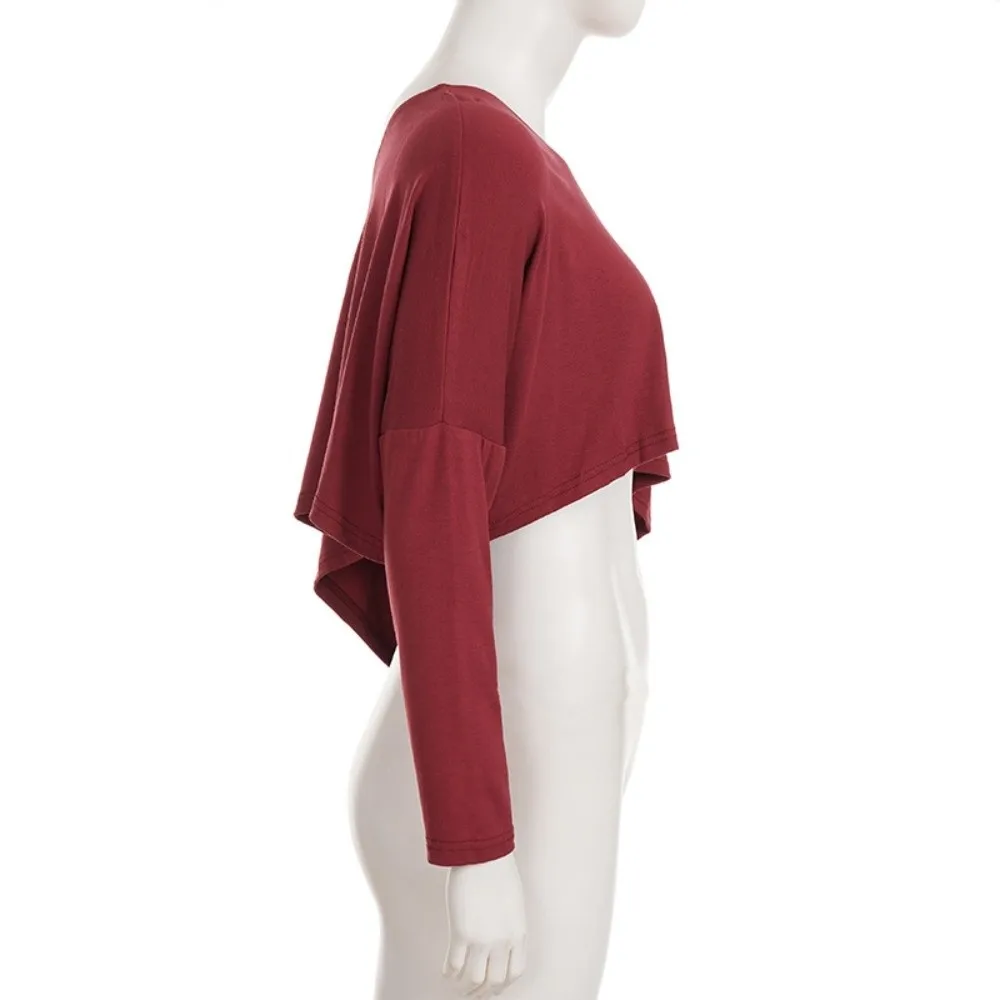 أزياء طويلة الأكمام خارج الكتف المحاصيل الأعلى مثير المتضخم فضفاض تي شيرت لون نقي معطف قميص أعلى الشارع الشهير #2