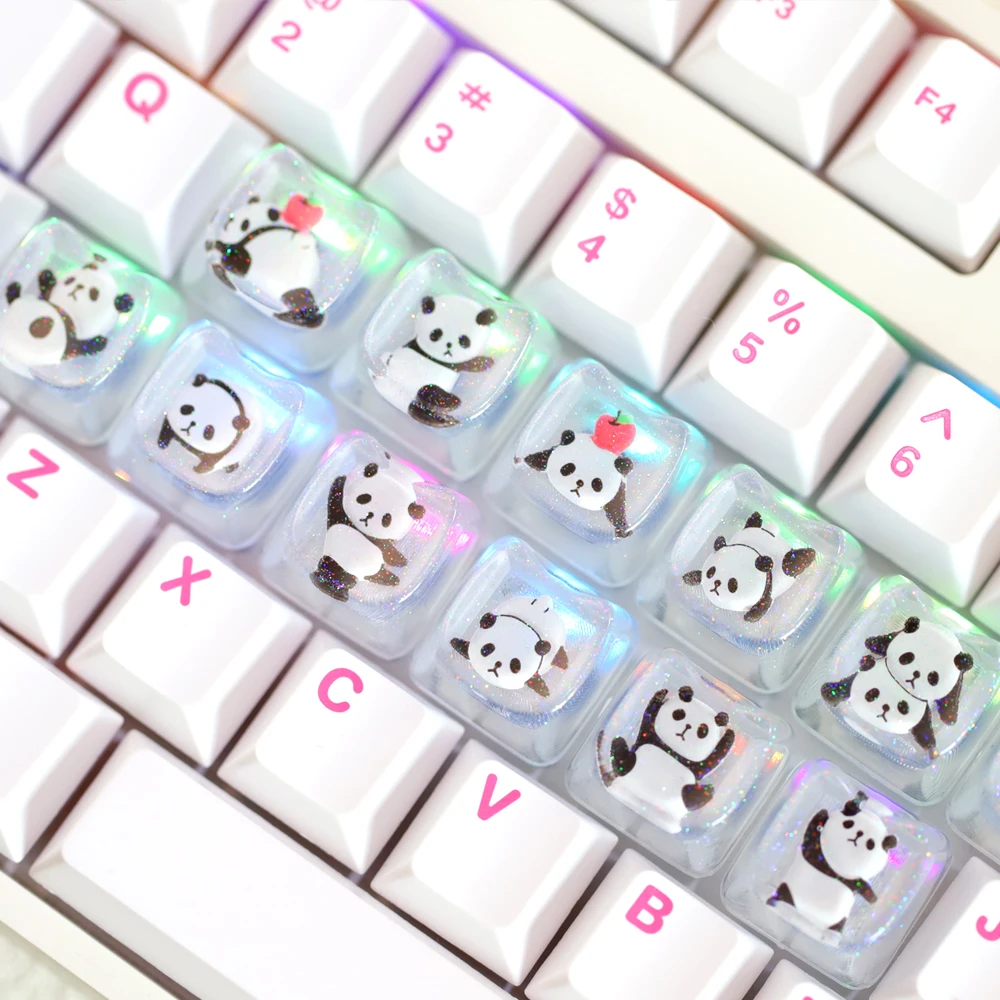New Cute Panda Keycaps Resin Transparency Personality Keycap for Mechanical Keyboard Cherry MX Switch DIY Custom Key Cap