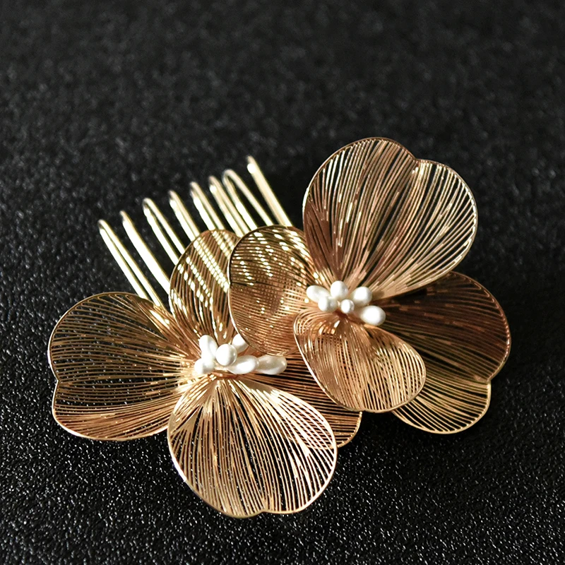 Bridal Headwear Korean Fashion Jewelry Golden Flower Hair Clip Handmade Vintage Alloy Baroque Wedding Gauze Hair Accessories