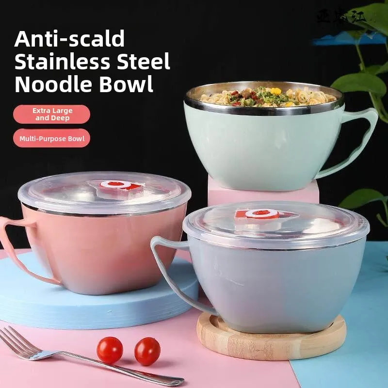 

Student Creative Home Use Stainless Steel Noodles Bowl with Lid Convenient Rice Cup Lunch Box Meal Box Eating