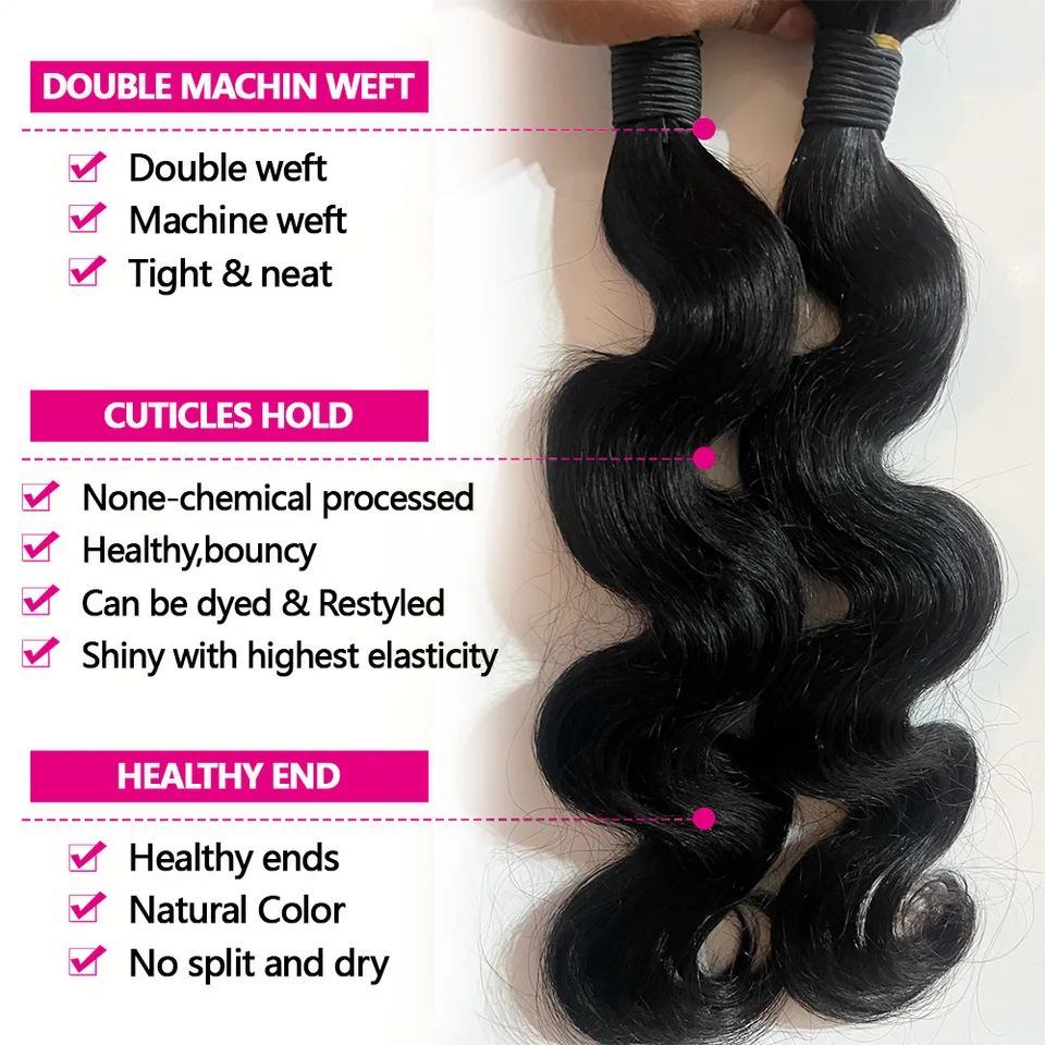 Queenlike 24 24 24 Pulgadas Paquetes Body Wave Cabello Humano 12A Brasileño Crudo Tejido 1/3 PCS Extensiones de Cabello Humano 4