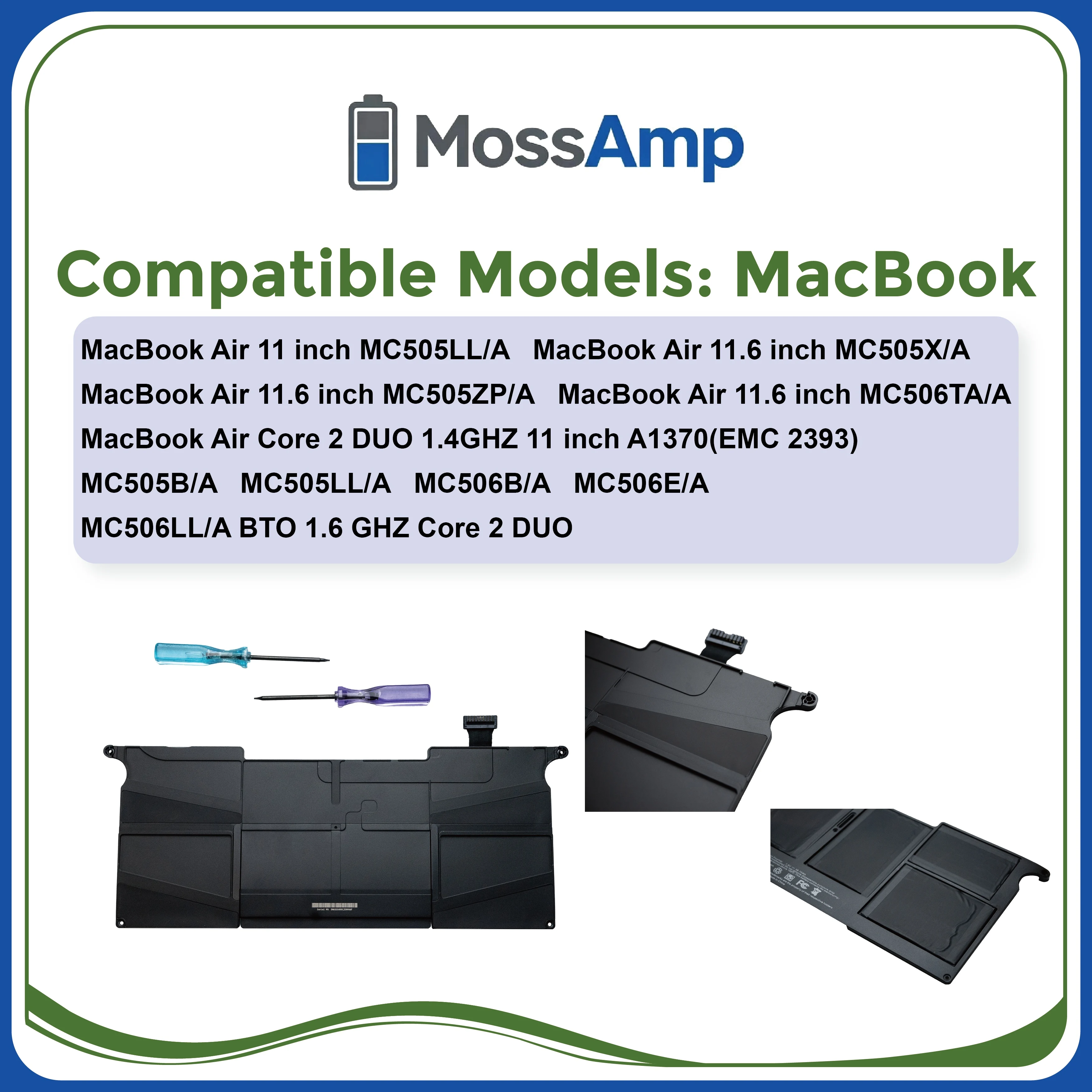 MossAmp A1375 Battery for Apple MacBook Air 11.6 inch A1370 Late 2010 EMC 2393 MC505LL/A MC506LL/A 7.6V 38.75Wh