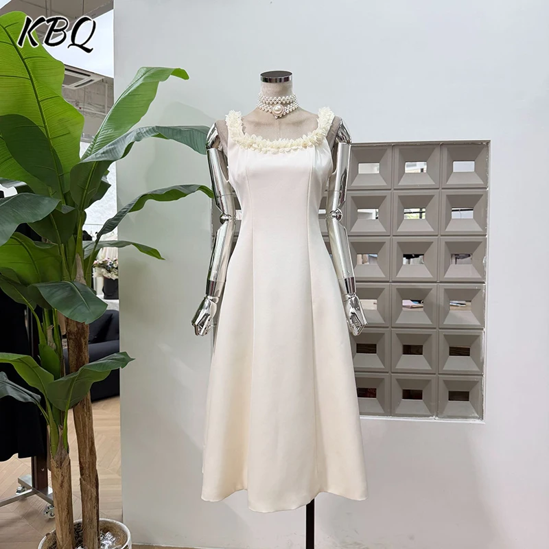 

KBQ Solid Spliced Floral Tunic A Line Dresses Fpr Wp,em Square Collar Sleeveless High Waist Temperament Dress Female Fahsion New