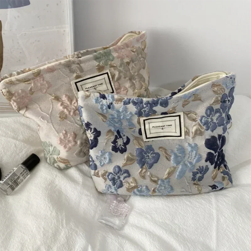 Bolso de pana Floral para mujer, bolsa de cosméticos de leopardo y cuadros, organizador de maquillaje, almacenamiento, estuche de lápices para chicas