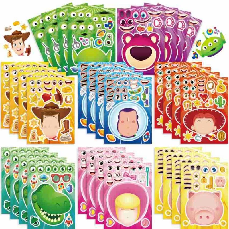 

16 листов, аниме-фильм Диснея, история игрушек, головоломки, наклейки, милый Базз Лайтер, сделайте лицо, сделай сам, сборка головоломки, детские наклейки, игрушки, подарки