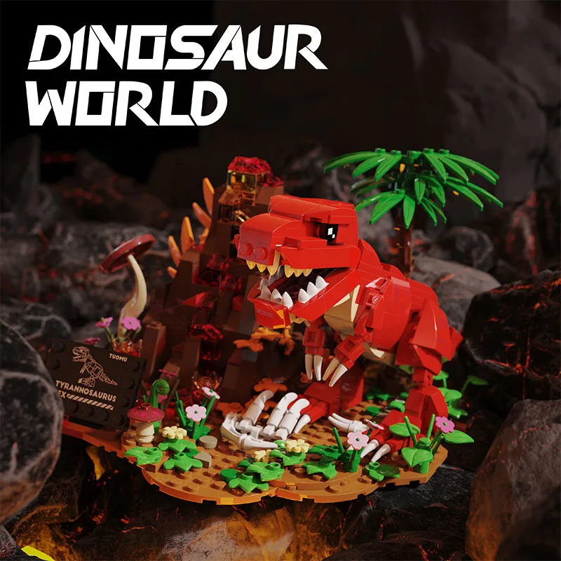 Jurassis Dinosaur World Tyrannosaurus Rex With Volcano Building Blocks Bricks Set Pterosaur Brachiosaurus Kit Toys For Kids