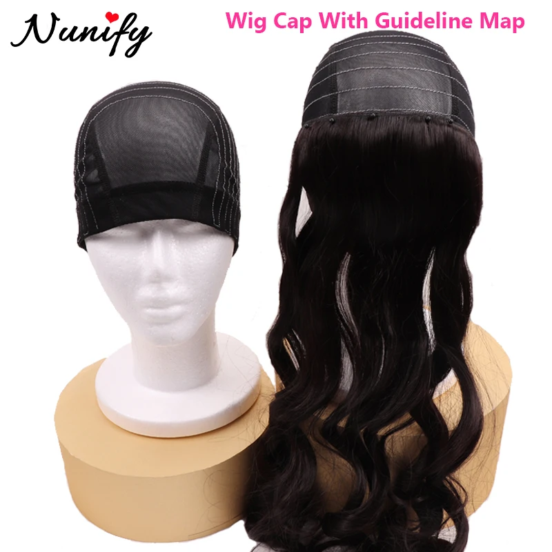 Frontal Map Caps For Wig Making Mesh Dome Wig Cap With Guideline Map For Beginner Black Wig Cap With White Line Hairnet 5*5 Inch