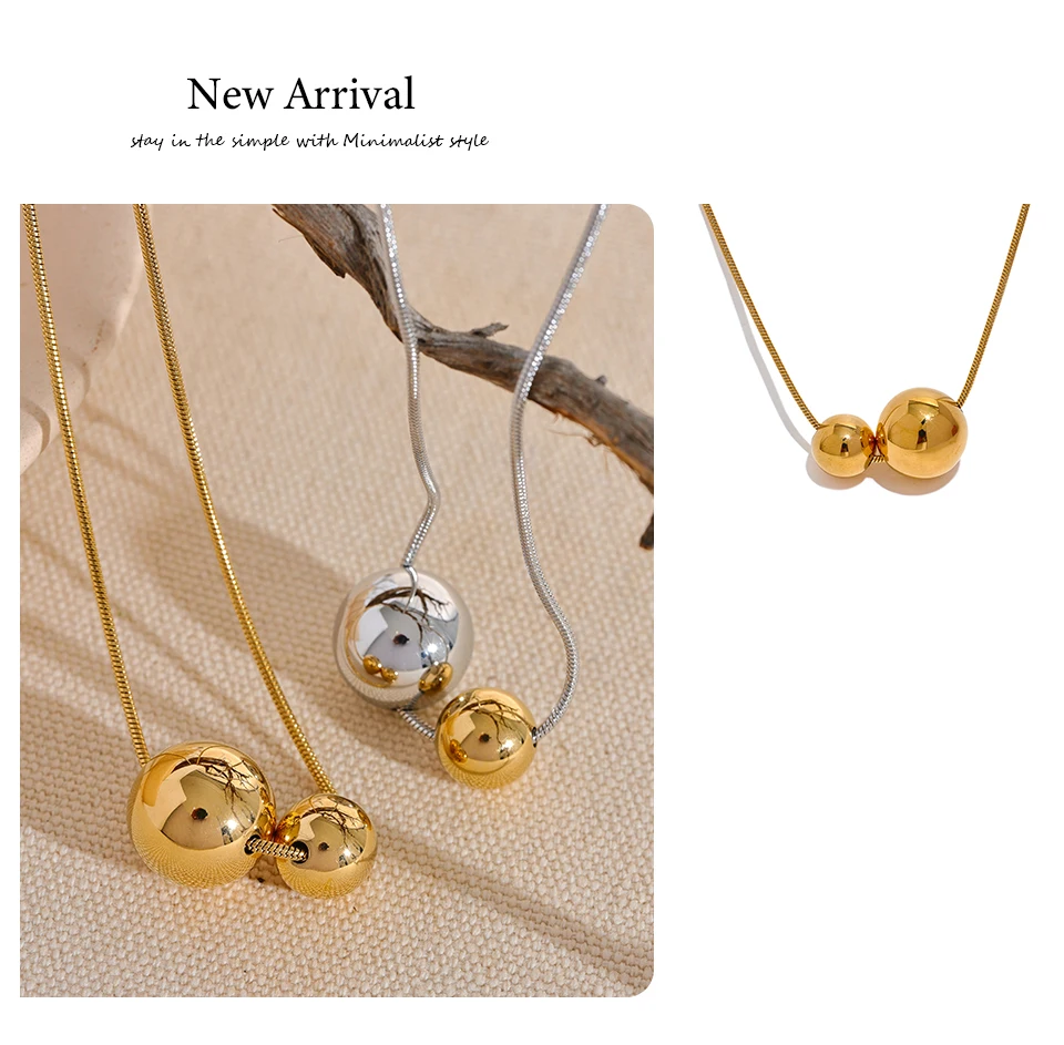 Yhpup Halskette mit rundem Kugelperlen-Anhänger aus Edelstahl, modisch, wasserdicht, Metall, täglich, goldfarben, trendiger Schmuck für Frauen, Geschenk – Detail 11