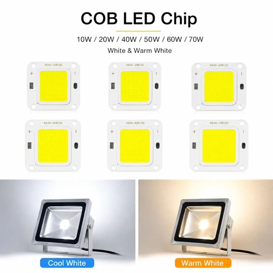 10~1pcs 60~10W High Brightness DC27-36V COB LED Chip 5000H Light Source Cold White/Warm DIY Floodlight Spotlight Bulb Parts