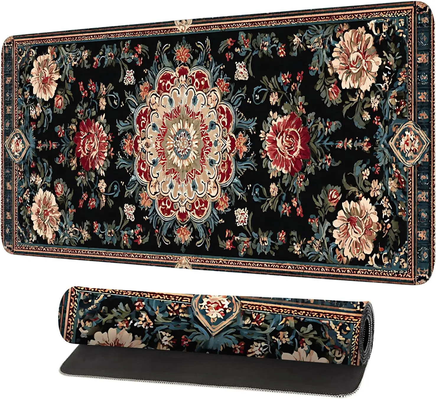 Alfombrilla de Ratón Vintage con Diseño de Alfombra Persa, Alfombrilla de Escritorio Extragrande, Diseño Floral Oriental, Base de Goma Antideslizante, Alfombrilla Suave para Teclado y Ratón