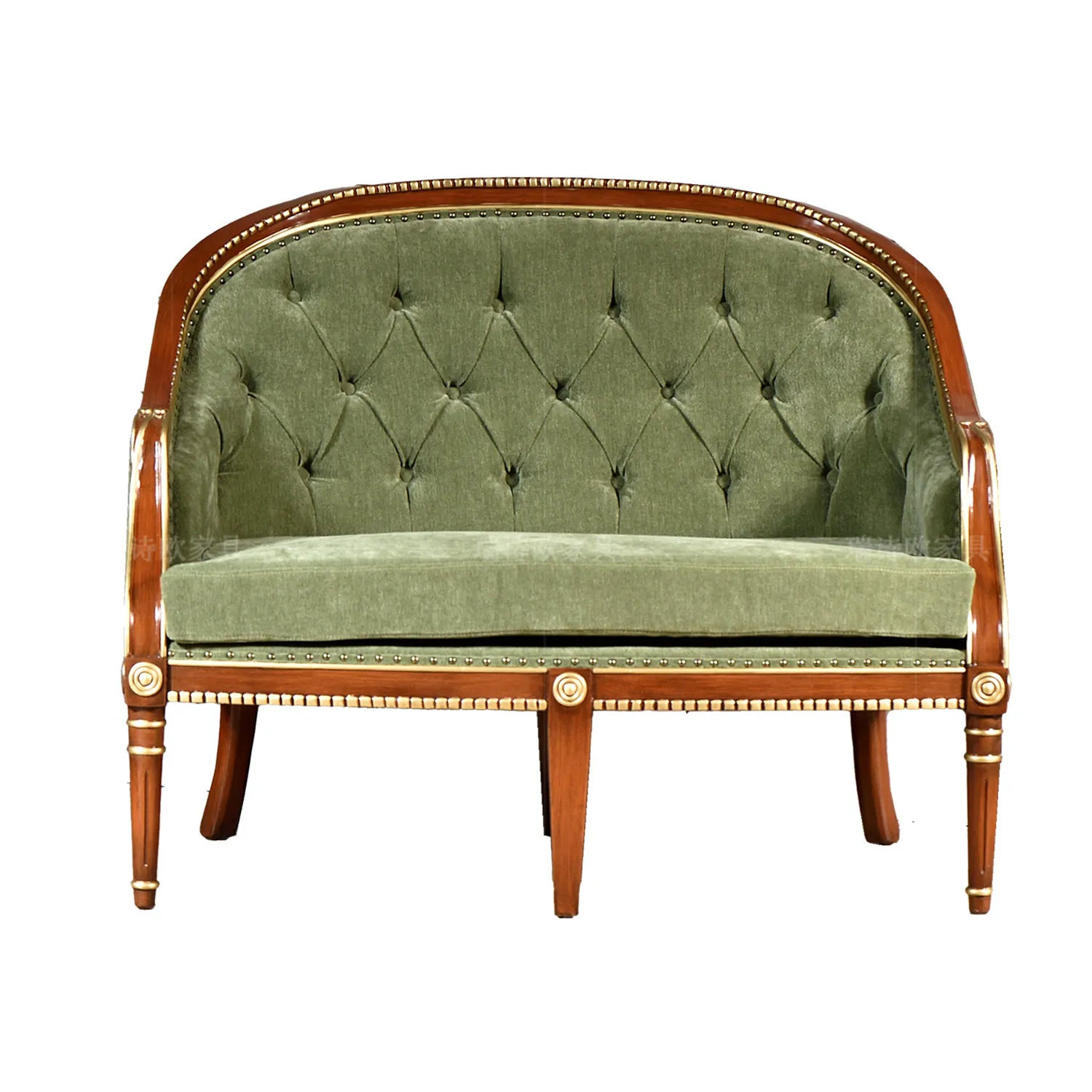 Yjq American light luxury solid wood, green velvet sofa living room double retro soft bag decorative sofa