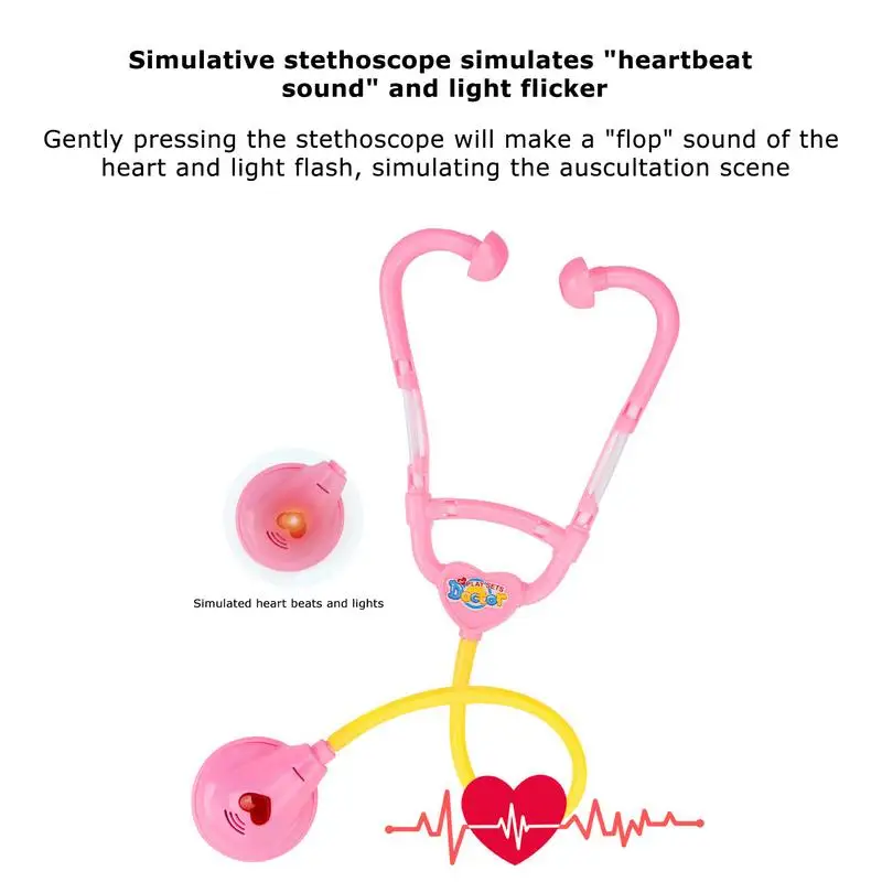 Conjunto médico com estetoscópio e caixa de armazenamento para crianças, brinquedos pré-escolares, brinquedo de vestir, presente de Natal e aniversário, 22 peças