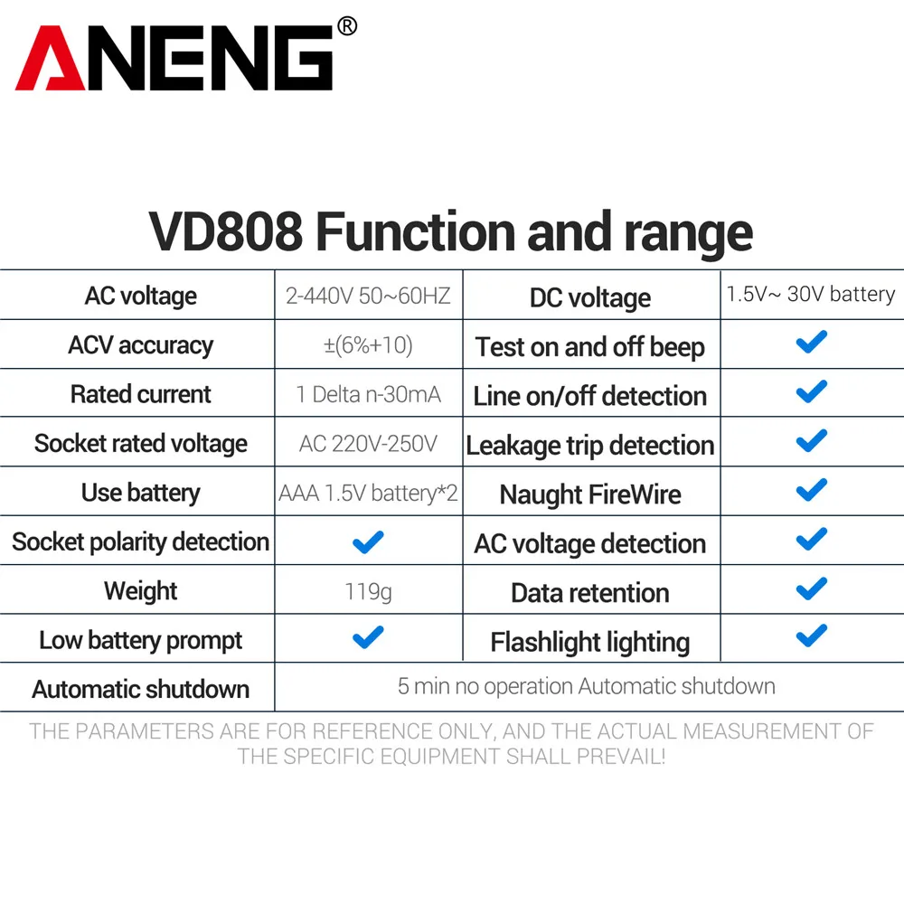Picture 7: Socket Circuit Tester ANENG VD808 Digital Circuit Breaker Finder AC DC Voltage Polarity Detector Leakage Socket Home Electrician