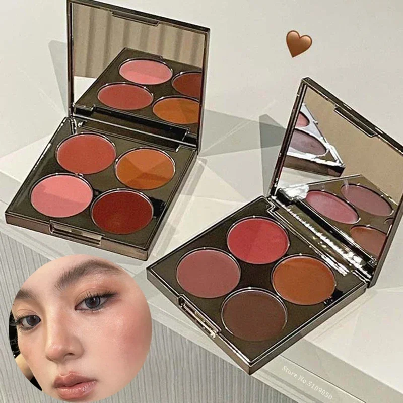 Retro Reddish Brown Blusher Palette Multi-purpose Nude Cream Cheek Blush Contour Lip Mud Natural Matte Face Rouge Shadow Palette