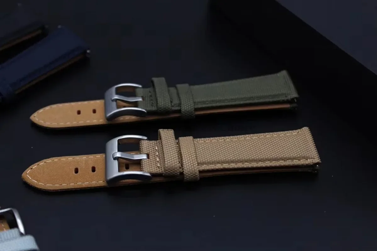20mm 22mm Universal Quick Release Watch Band Canvas Genuine Leather Strap For SmartWatch for Seiko for Huawei Watch GT5/GT4/GT3 image 6