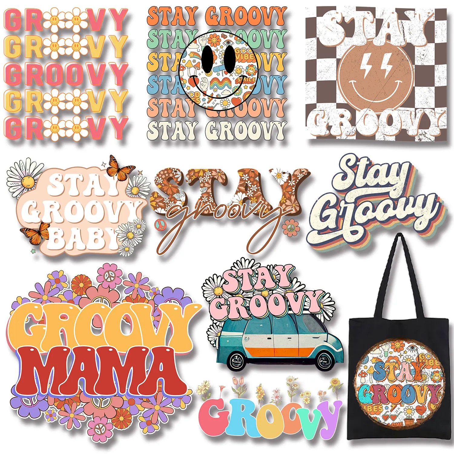 

Stay Groovy Flower Letter Patches Iron-on Stickers for Clothes Transfer Firm and Fadeless Stickers Diy Craft