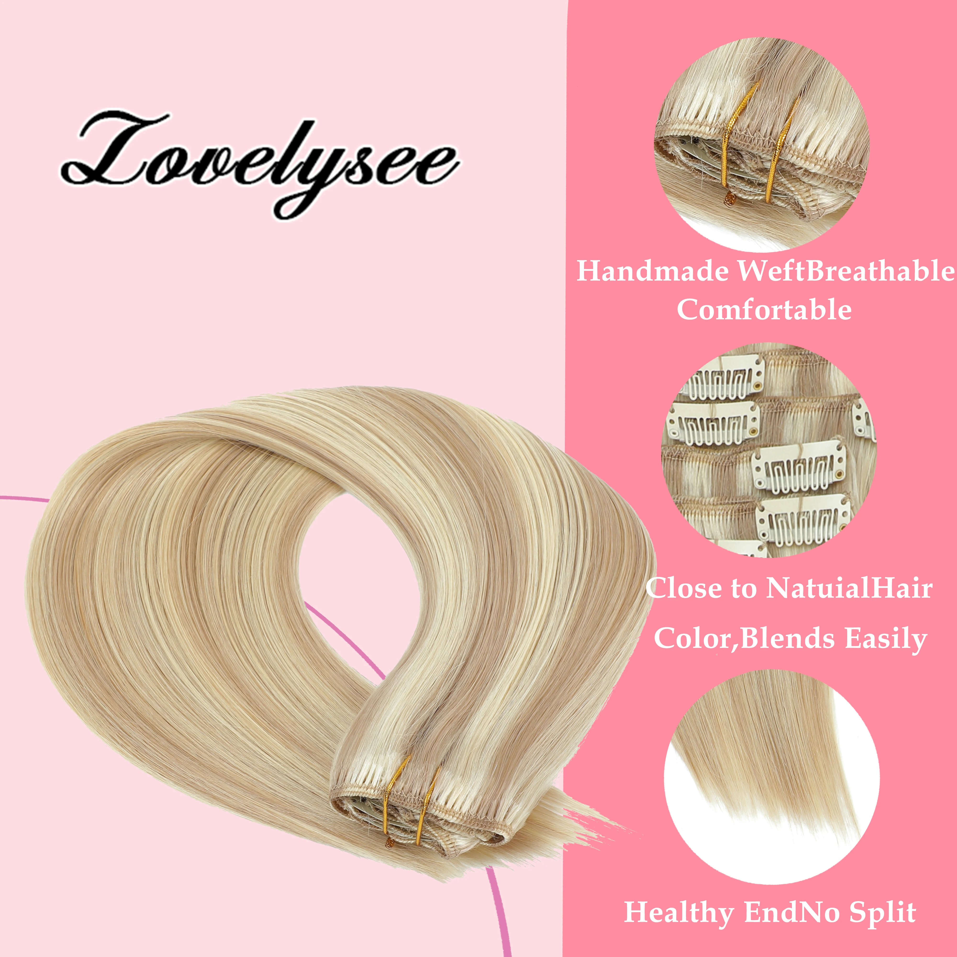 Natural Blonde Highlights Clip in Extensions, Lovelysee Long Straight Hairpieces, Secure Clips for All-Day Comfort